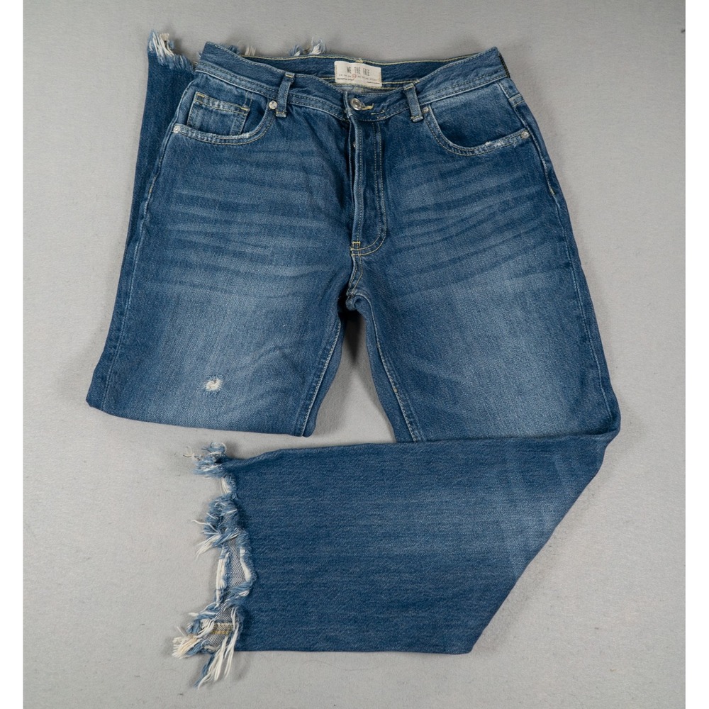 We The Free Womens Jeans Straight Leg High Rise Frayed Blue Size 27 Distressed